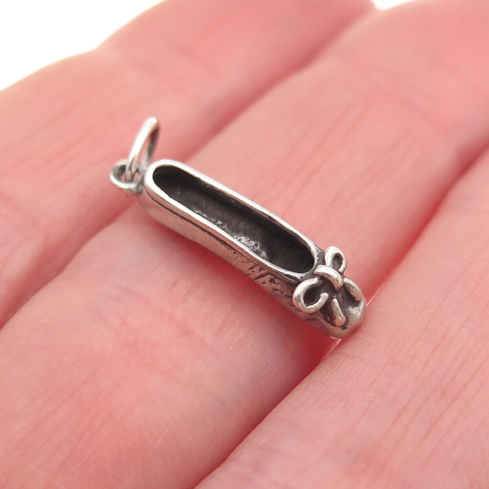 Sunwest 925 Sterling Silver Vintage Ballerina Shoe Oxidized Mini Charm Pendant